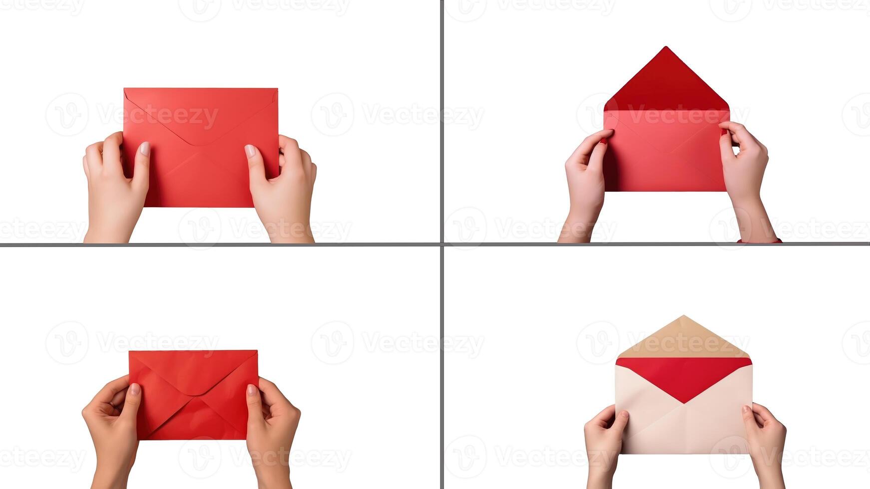 Set of Female Hands Holding Envelopes on White Background, Illustration. photo