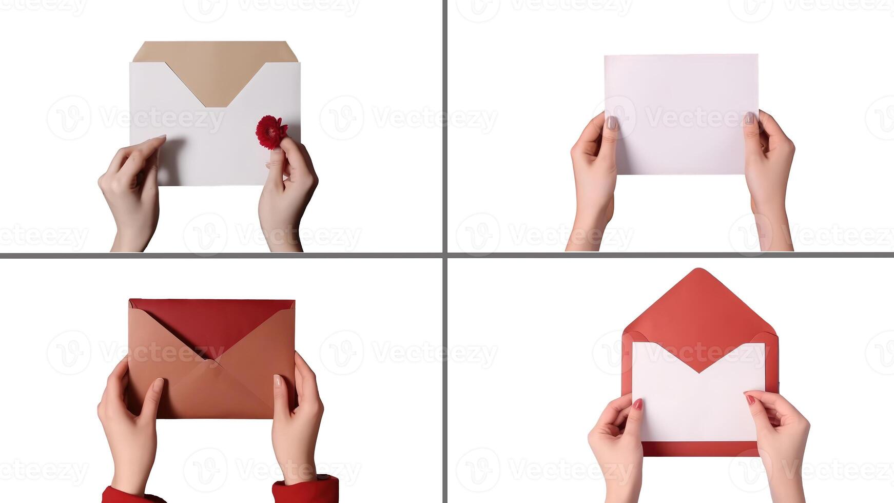 Set of Female Hands Making Envelope on White Background, Illustration. photo