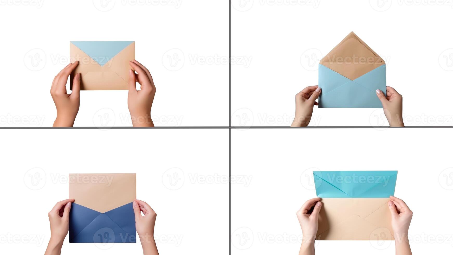 Set of Human Hands Making Envelopes on White Background, Illustration. photo