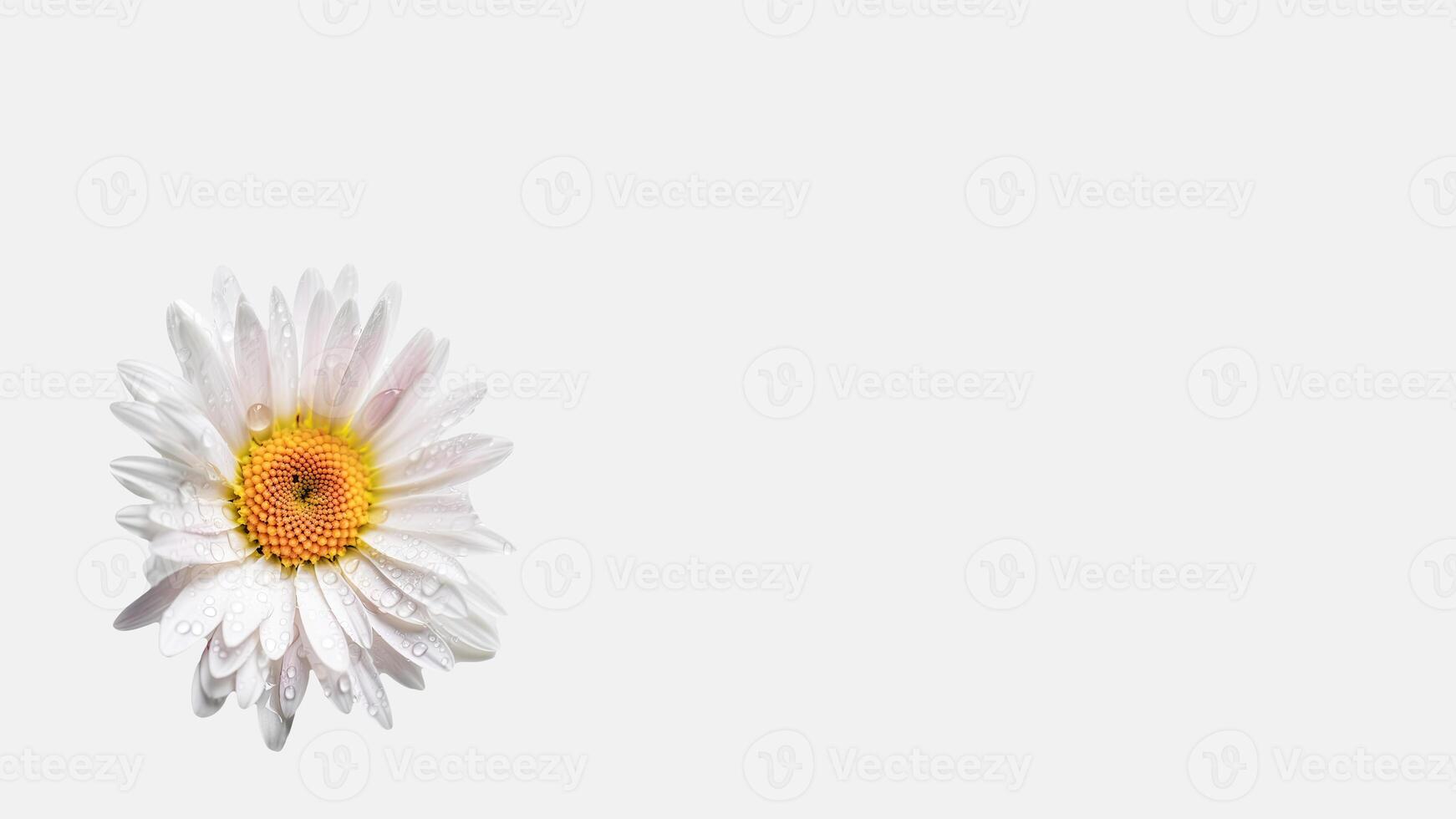Amazing Water Droplet White Daisy Flower Isolated on White Background and Space for Message. . photo