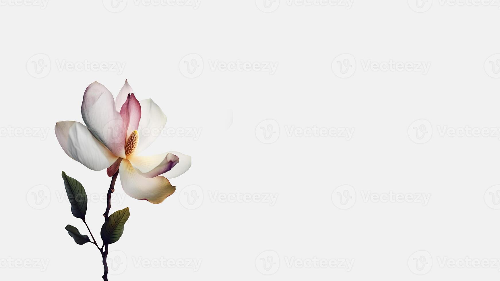 Soft Color Beautiful Magnolia Flower Isolated on White Background and Space for Message. . photo