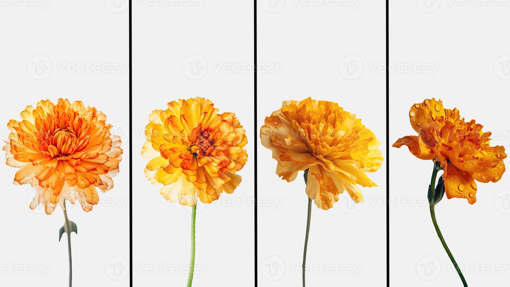 Collection of Stunning Water Droplets Carnation Flower Drawing Vertical Template or Card Design and Space for Message. Generative AI. photo