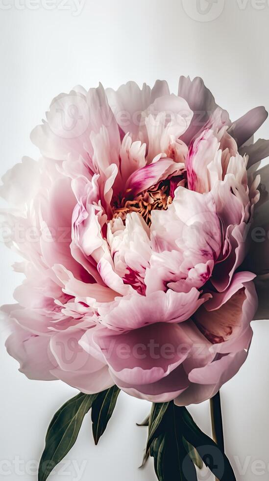 Striking Image of Soft Pink Peony Lactiflora Flower Stem. . photo