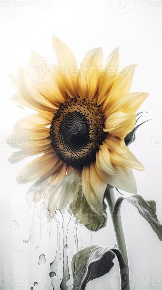 Watercolor Beautiful Sunflower Drawing Vertical Background. . photo