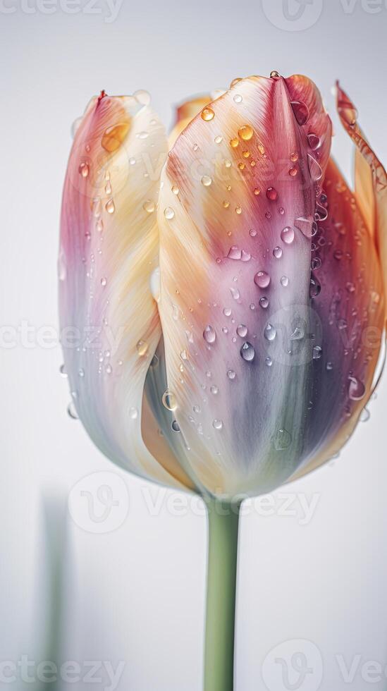 Stunning Macro Shots of Multi Natural Color Tulip Flower Branch. . photo