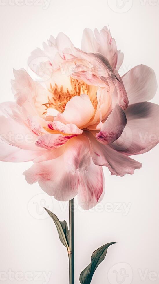 Striking Image of Soft Pink Peony Lactiflora Flower Stem. . photo