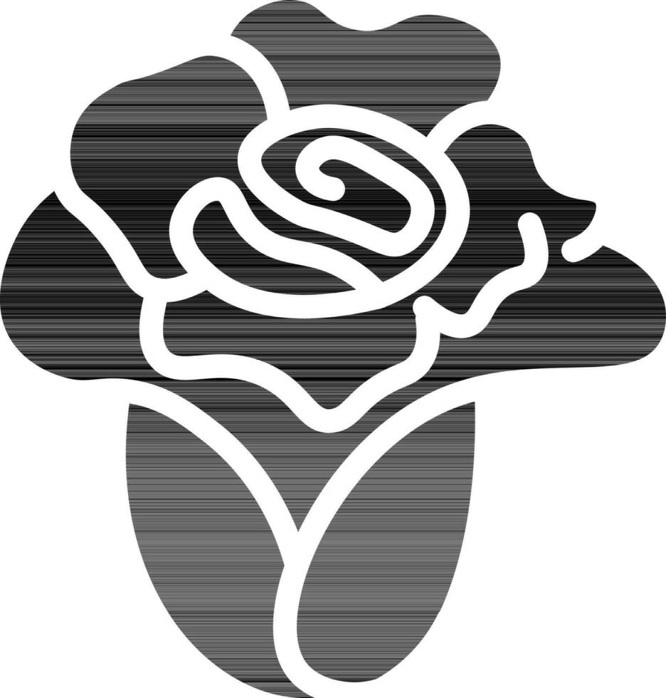 black and white Illustration Of Rose Flower Icon in Flat Style. vector