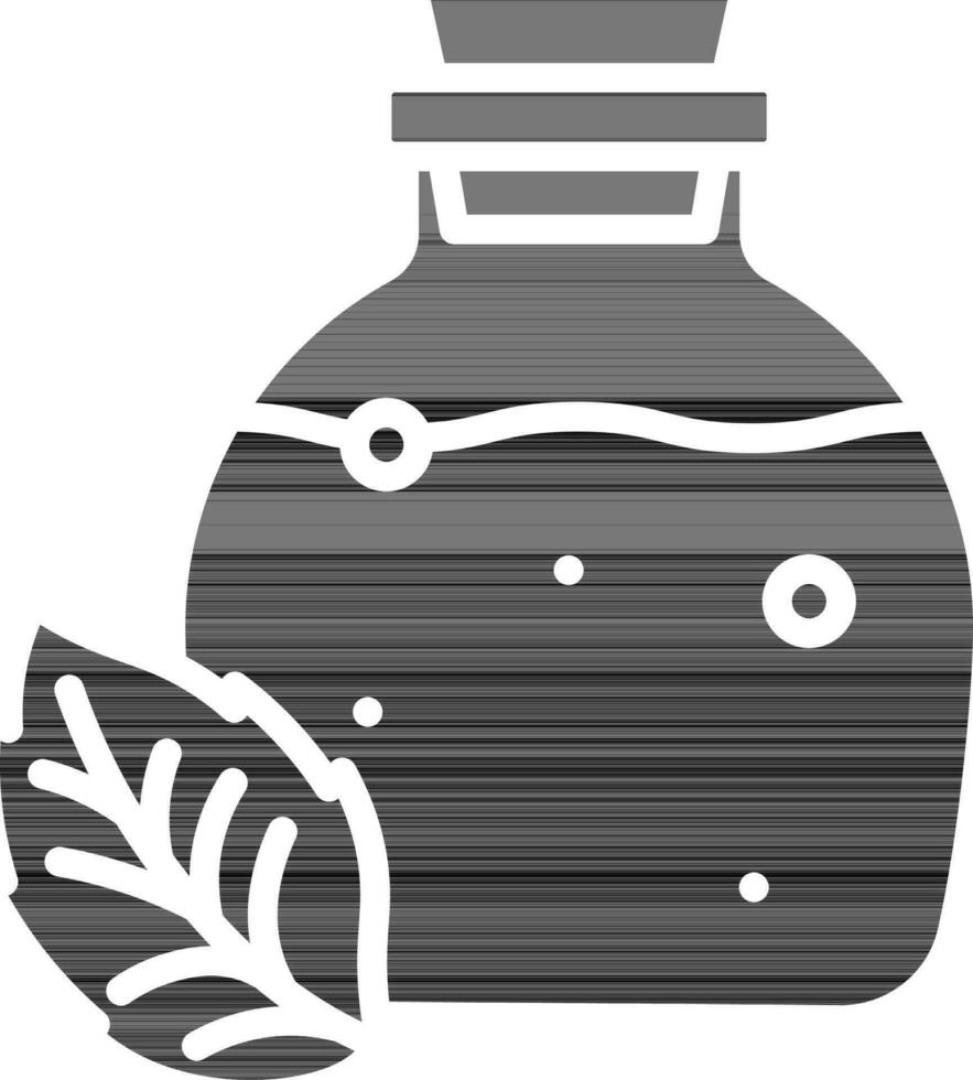 Flat Style Potion With Leaf Icon In black and white Color. vector