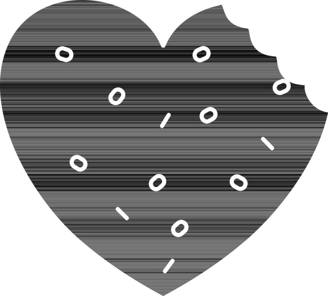 Heart Shape Cookie Icon In Black And White Color. vector