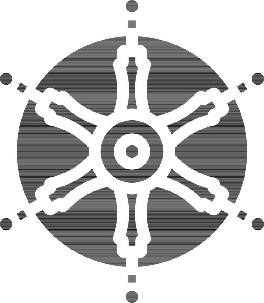 Vector Illustration Of Dharma Wheel In Glyph Style.