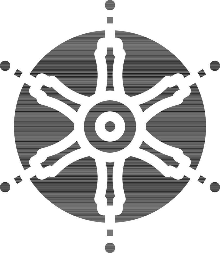 Vector Illustration Of Dharma Wheel In Glyph Style.