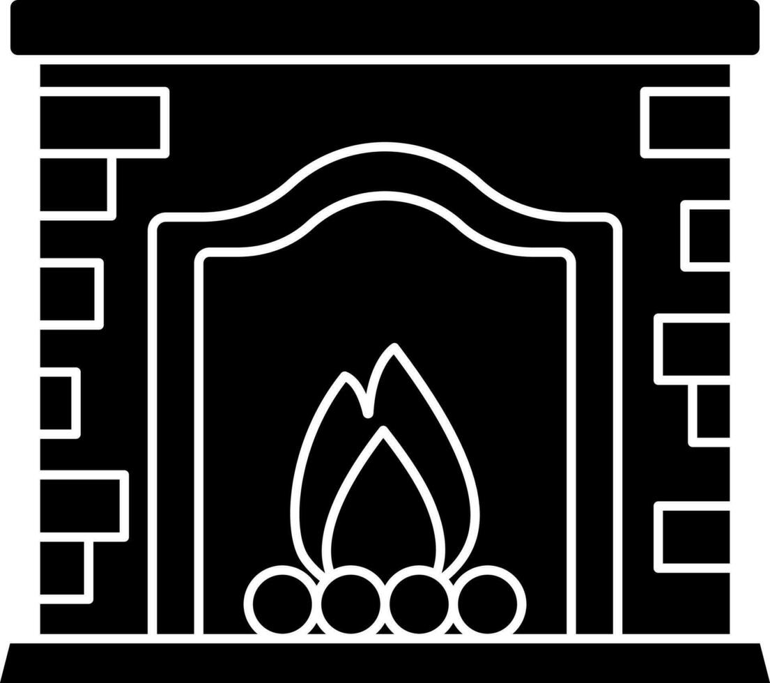 Black And White Color Burning Fireplace Icon. vector