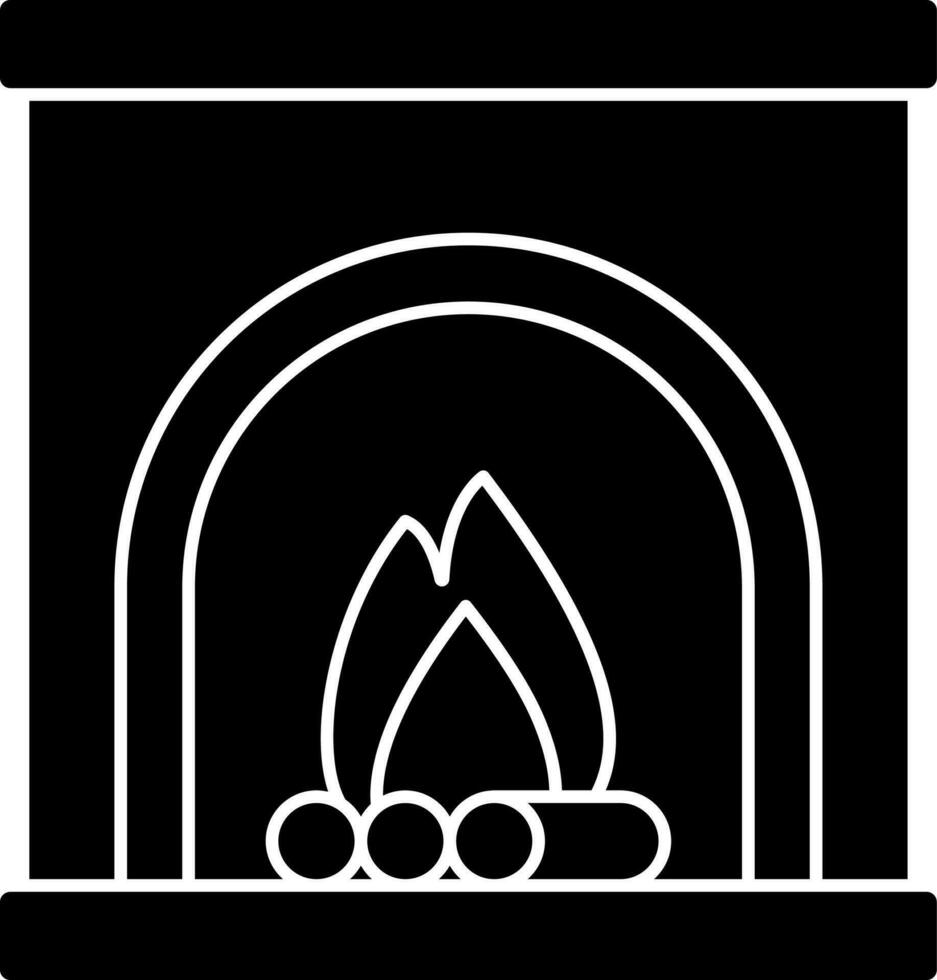 Vector Illustration of Fireplace In Black And White Color.