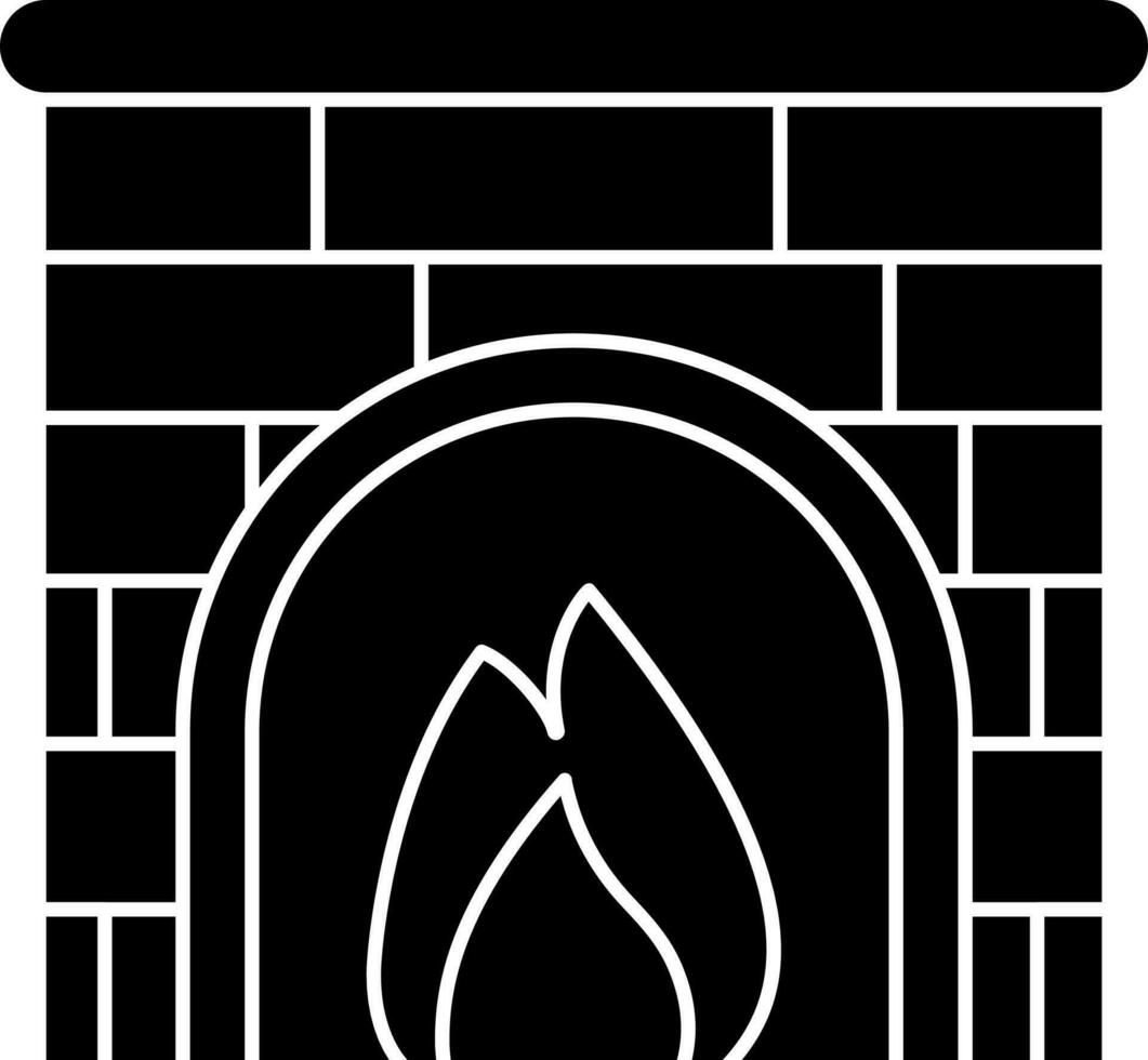 Flat Style Brick Fireplace Icon In Black And White Color. vector
