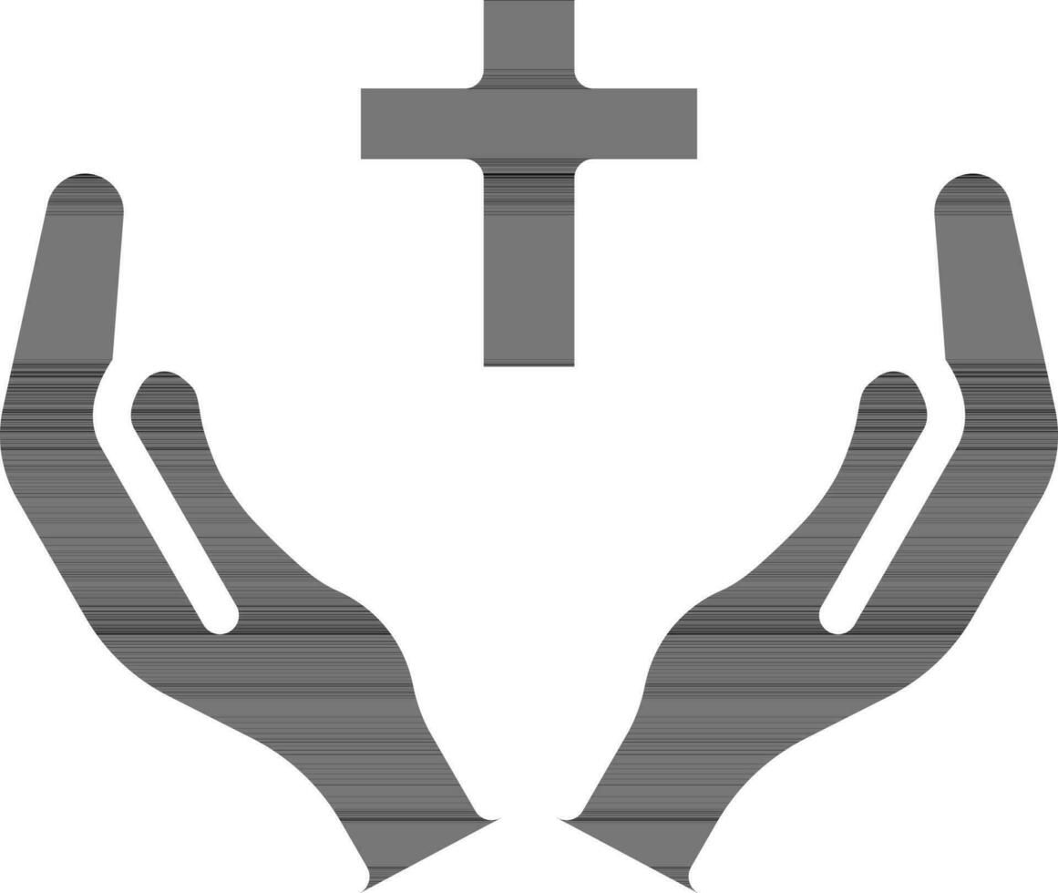 Praying Hands With Cross Icon in Glyph Style. vector