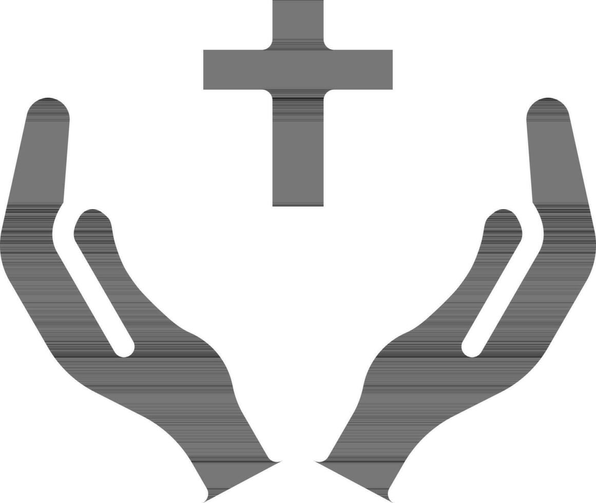 Praying Hands With Cross Icon in Glyph Style. vector