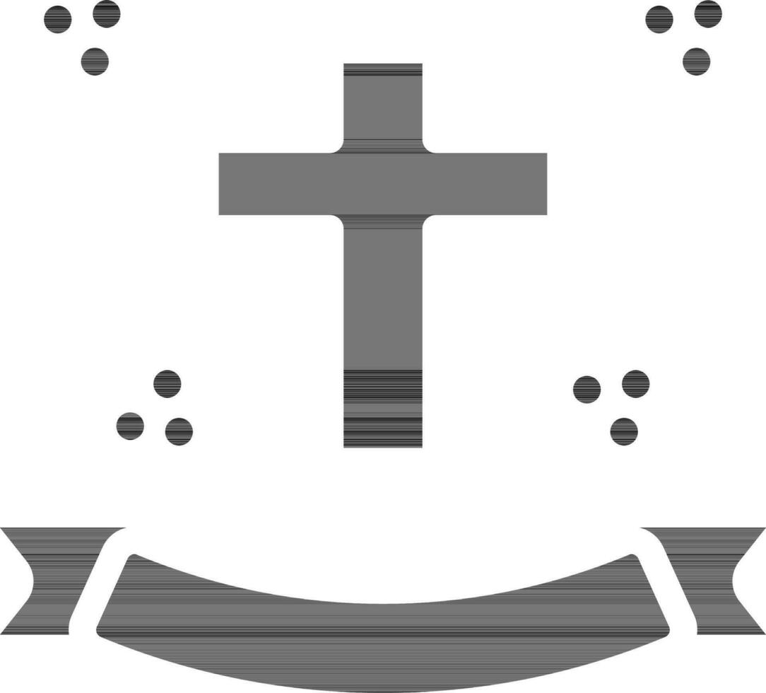 Christian Cross With Ribbon Icon In Glyph Style. vector