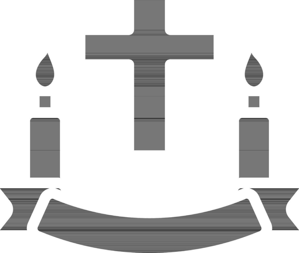 black and white Illustration Of Christian Cross With Candles Icon. vector