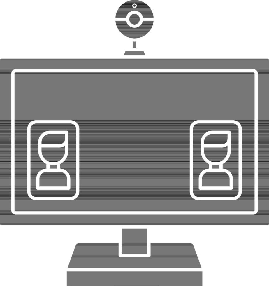 black and white Online Meeting Or Video Calling In Computer Icon. vector