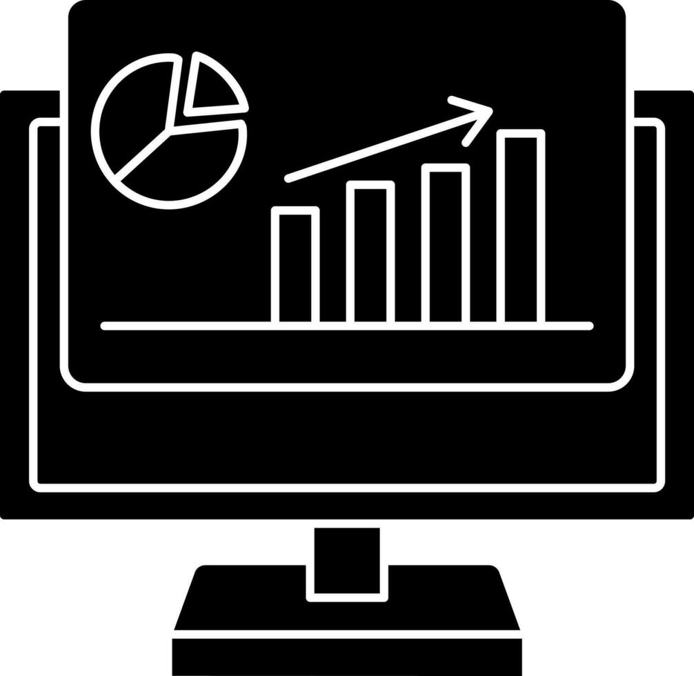 black and white Illustration Of Statistics In Computer Icon. vector