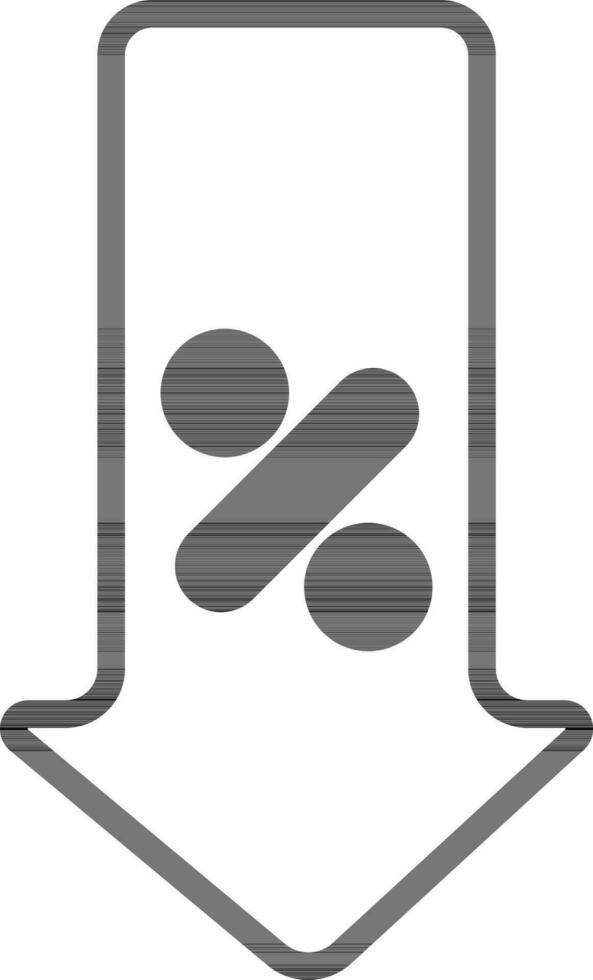 Percentage Arrow Down Icon in black and white Color. vector