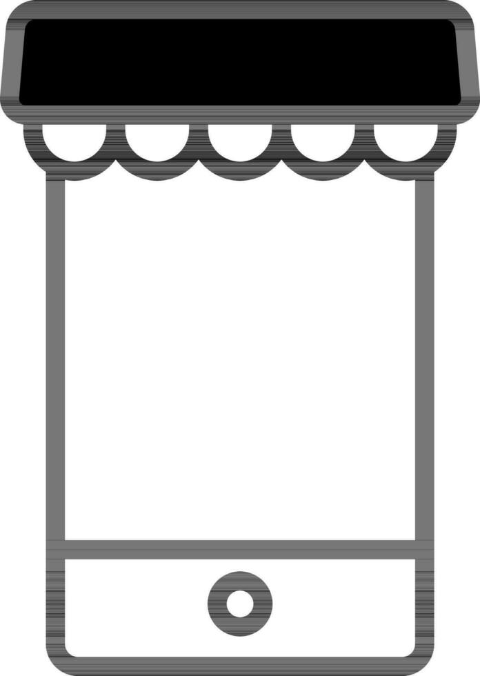 black and white Illustration of EShop in Smartphone Icon. vector