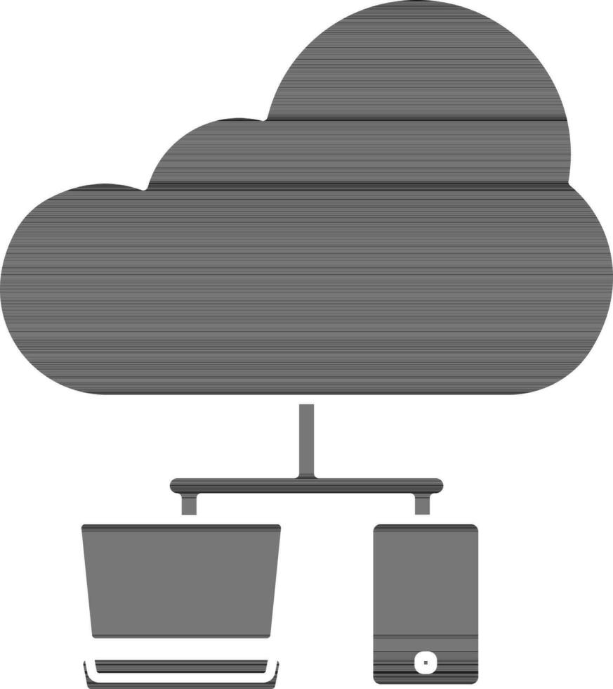 nube conectado inteligente dispositivo icono en negro y blanco color. vector