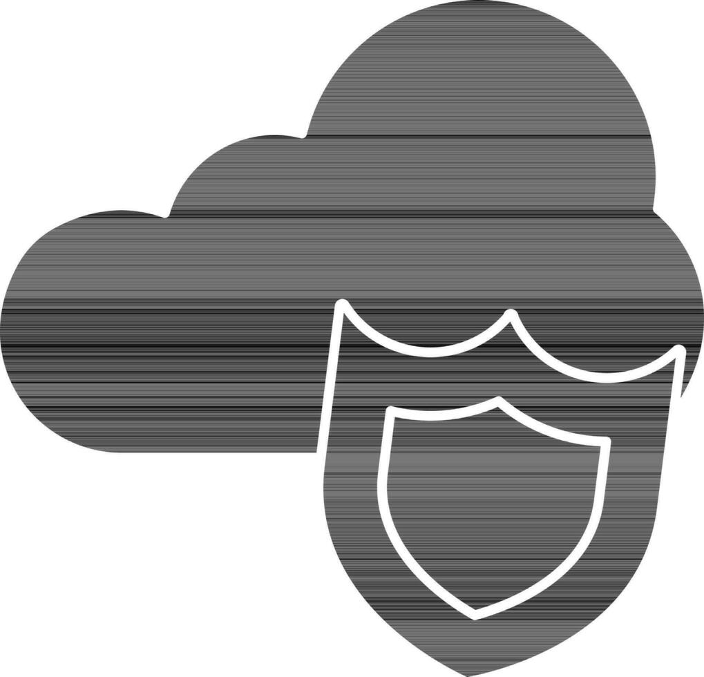 Cloud Protected Shield Icon In black and white Color. vector