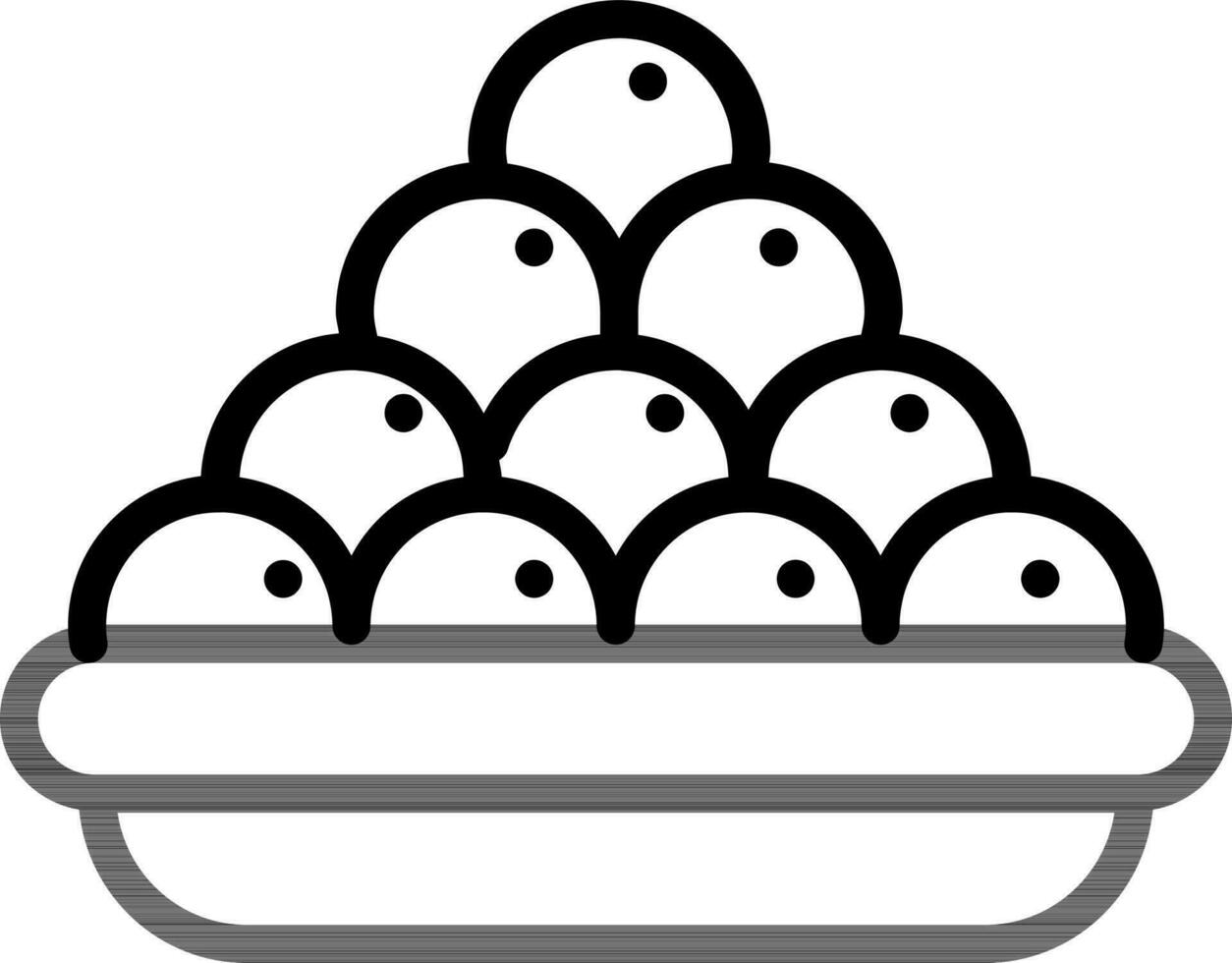Indian Sweet Laddu Plate icon in black thin line art. vector