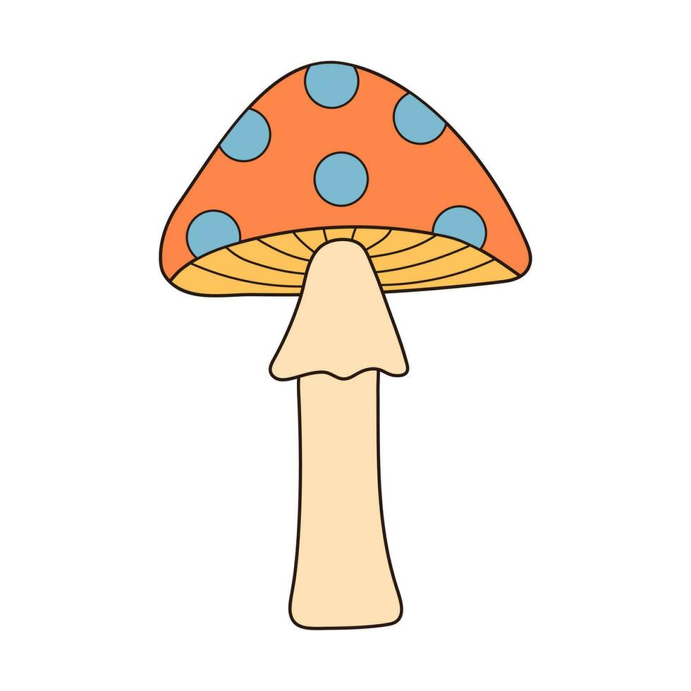 Hippie groovy mushroom. Retro psychedelic cartoon element. Vector illustration isolated on white background.