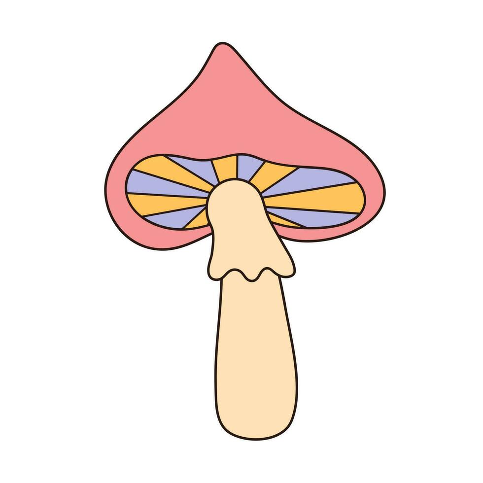 Hippie groovy mushroom. Retro psychedelic cartoon element. Vector illustration isolated on white background.