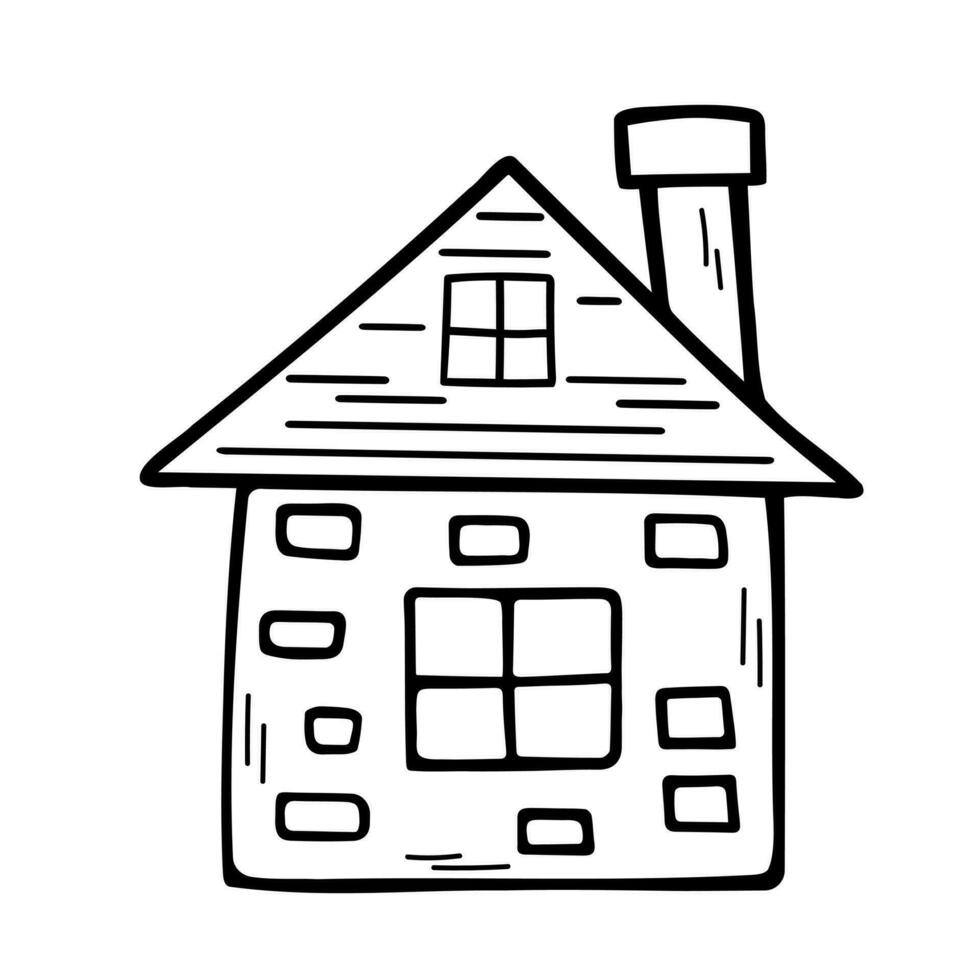 Cute tiny house in doodle style. Sweet home. Vector hand-drawn illustration isolated on white background.