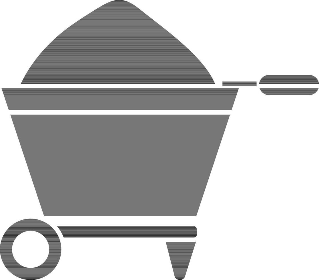 Flat Style Wheelbarrow Icon in black and white Color. vector