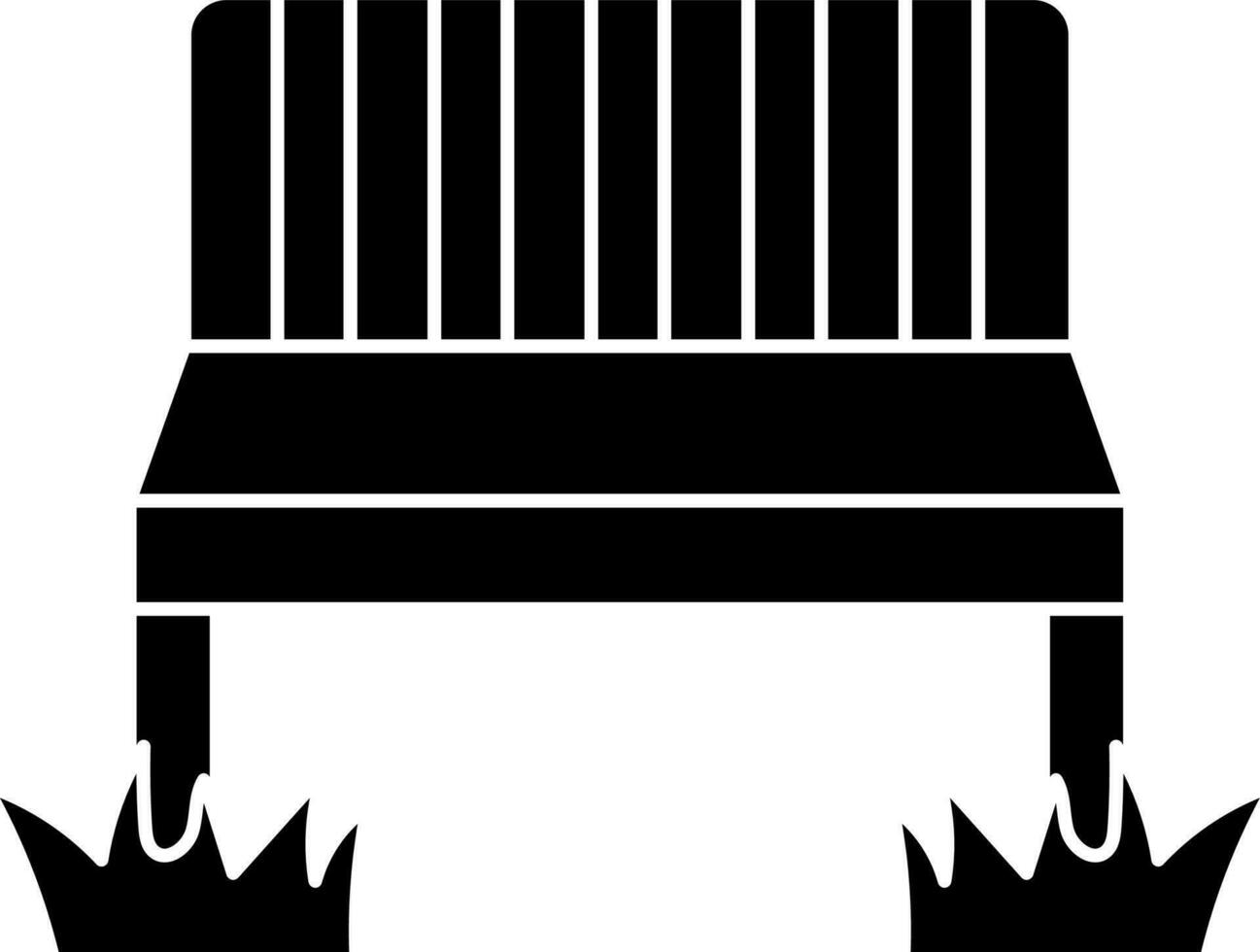 Flat Style Bench on Grass Icon in black and white Color. vector