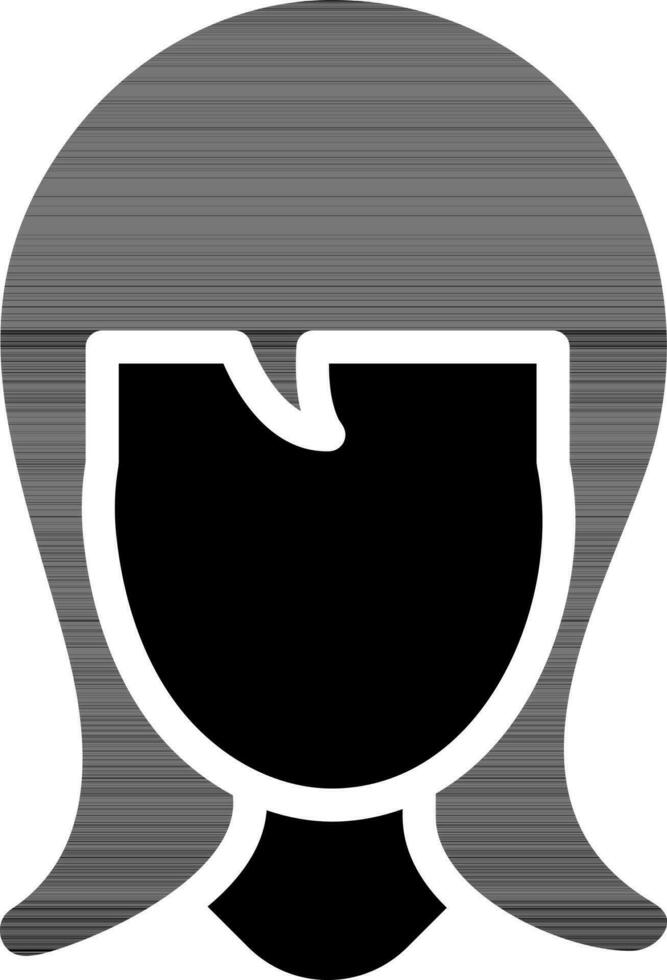 black and white Color Girl Face with Open Hair icon. vector