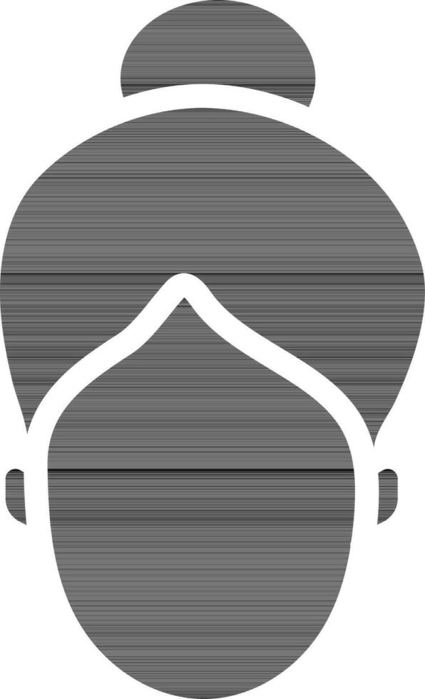 black and white Illustration Of Cartoon Girl Face In Bun Hairstyle Icon. vector