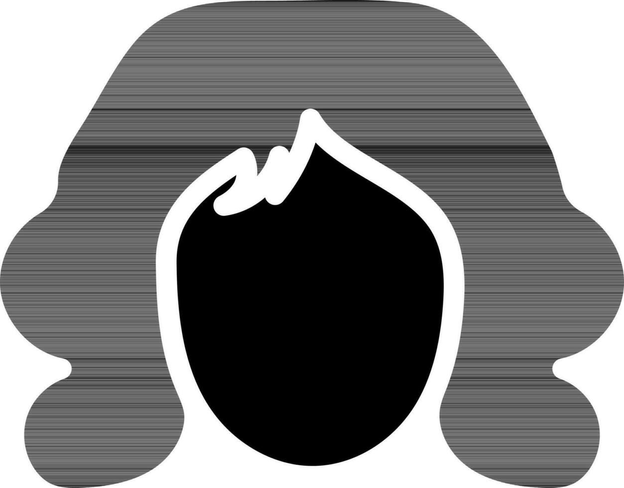 Girl Face with Open Hair icon In black and white Color. vector