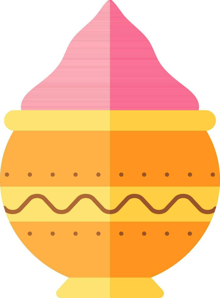 Clay Pot Full Of Powder Gulal Icon In Yellow And Pink Color. vector