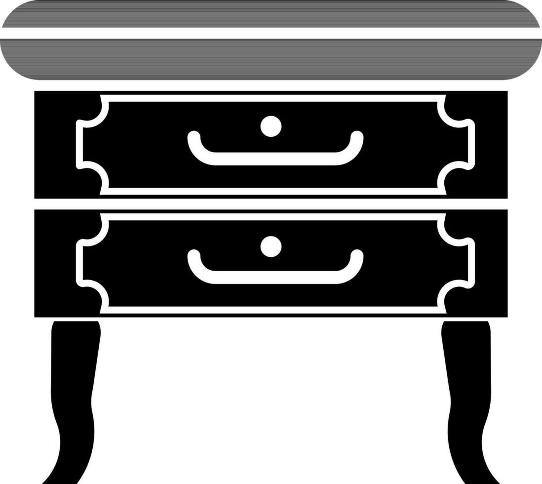 Drawer Table or Furniture black and white icon in flat style. vector