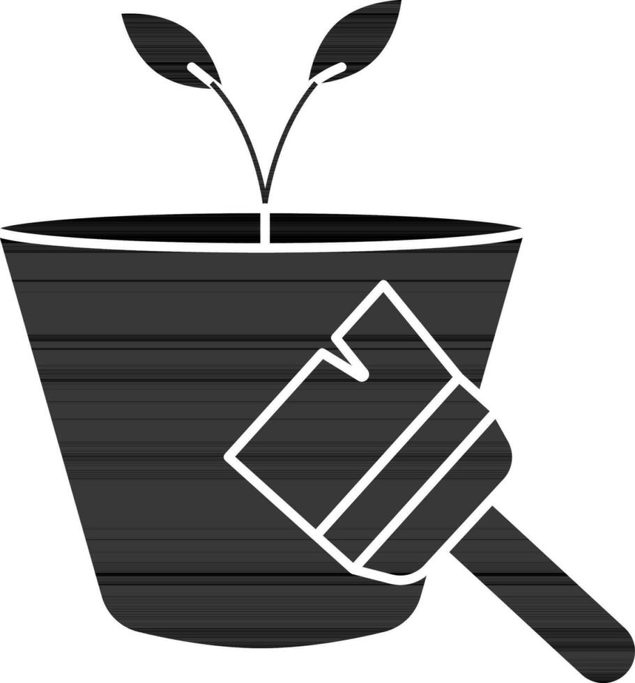 black and white Illustration of Painting Plant Pot Icon. vector