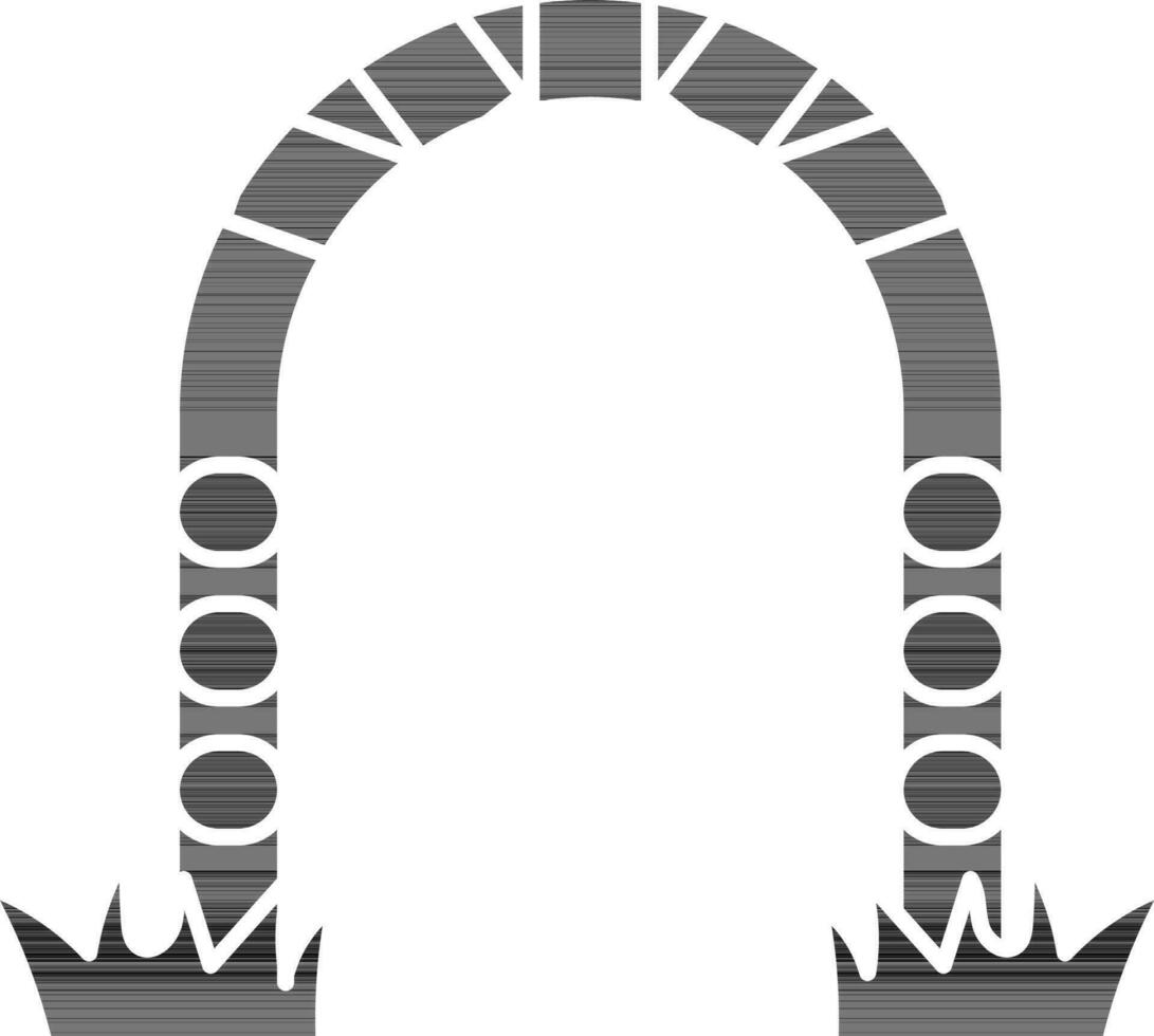Round Gate with Grass Icon in Black and White Color. vector