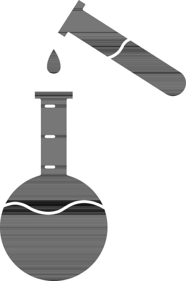 Round Bottom Flask With Test Tube Icon in black and white Color. vector