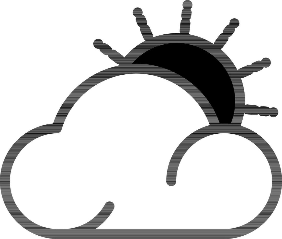 Sun Behind Cloud Icon In black and white Color. vector