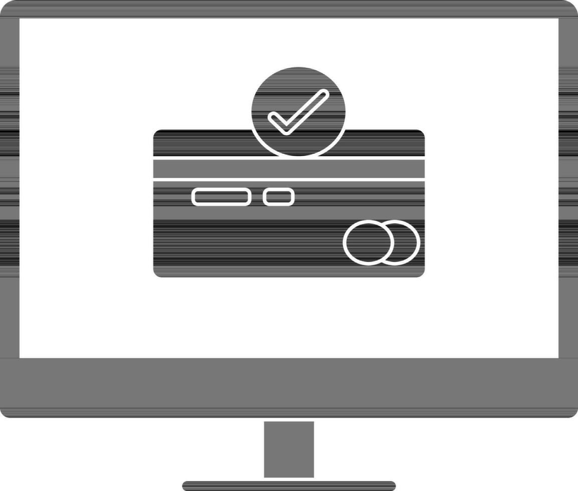 Card and payment approved sign in computer screen. vector