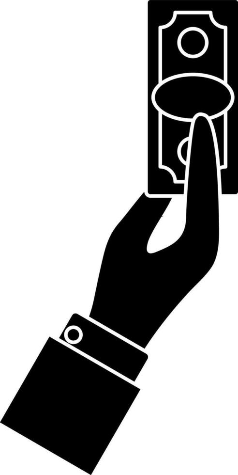 black and white hand holding money for payment. vector