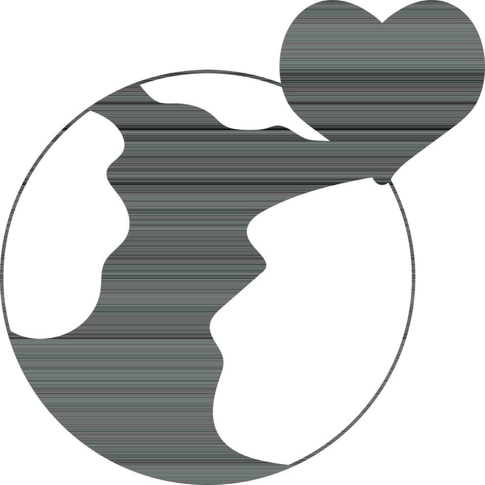 black and white of globe with heart icon. vector