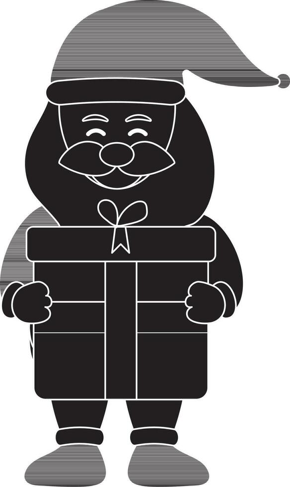 felicidad Papa Noel claus participación un regalo caja en negro y blanco color. vector