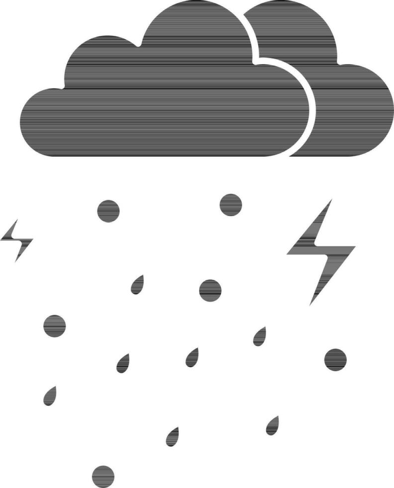 Thunderstorms Rainy Cloud Icon In black and white Color. vector