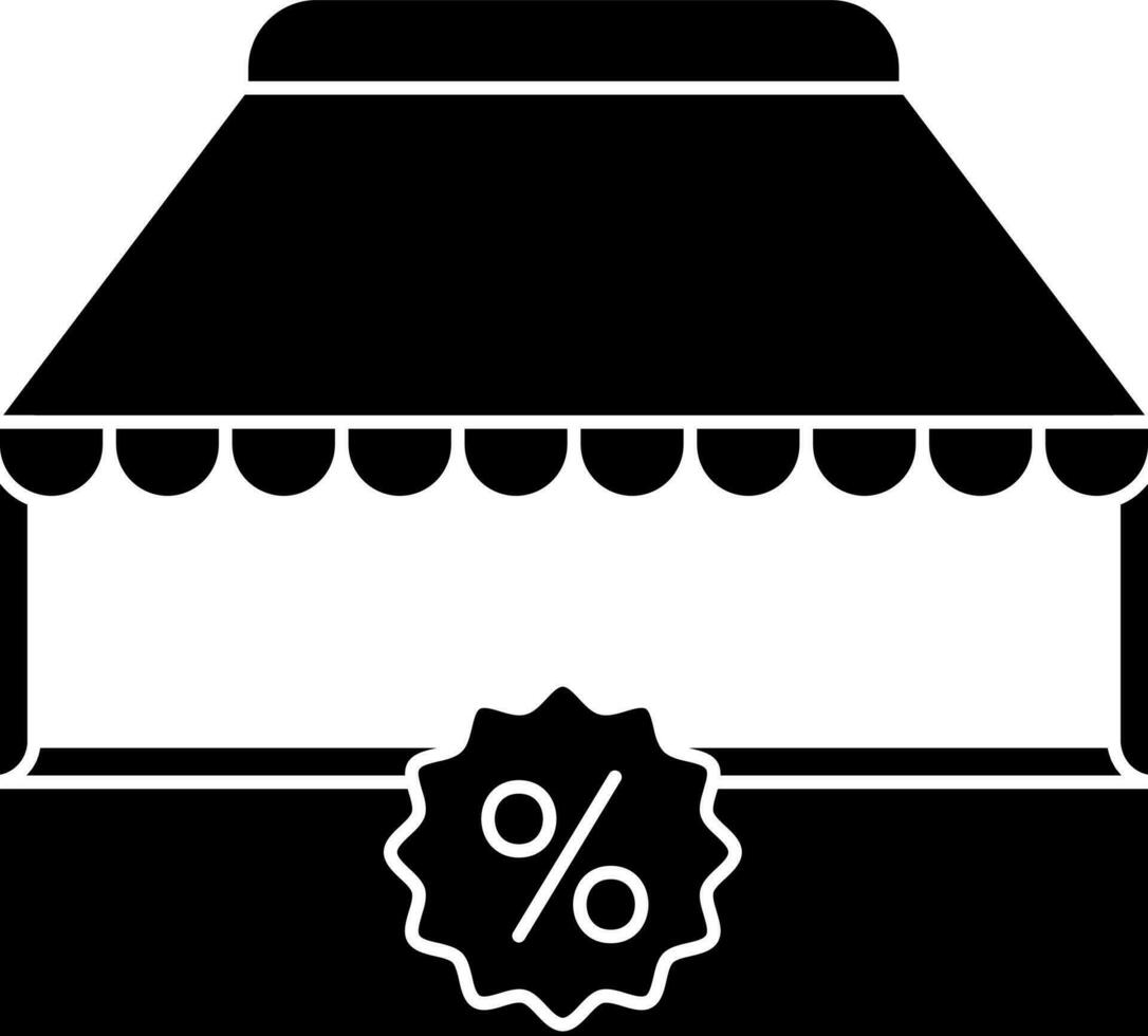 black and white Illustration Of Shop With Percentage Label Icon. vector