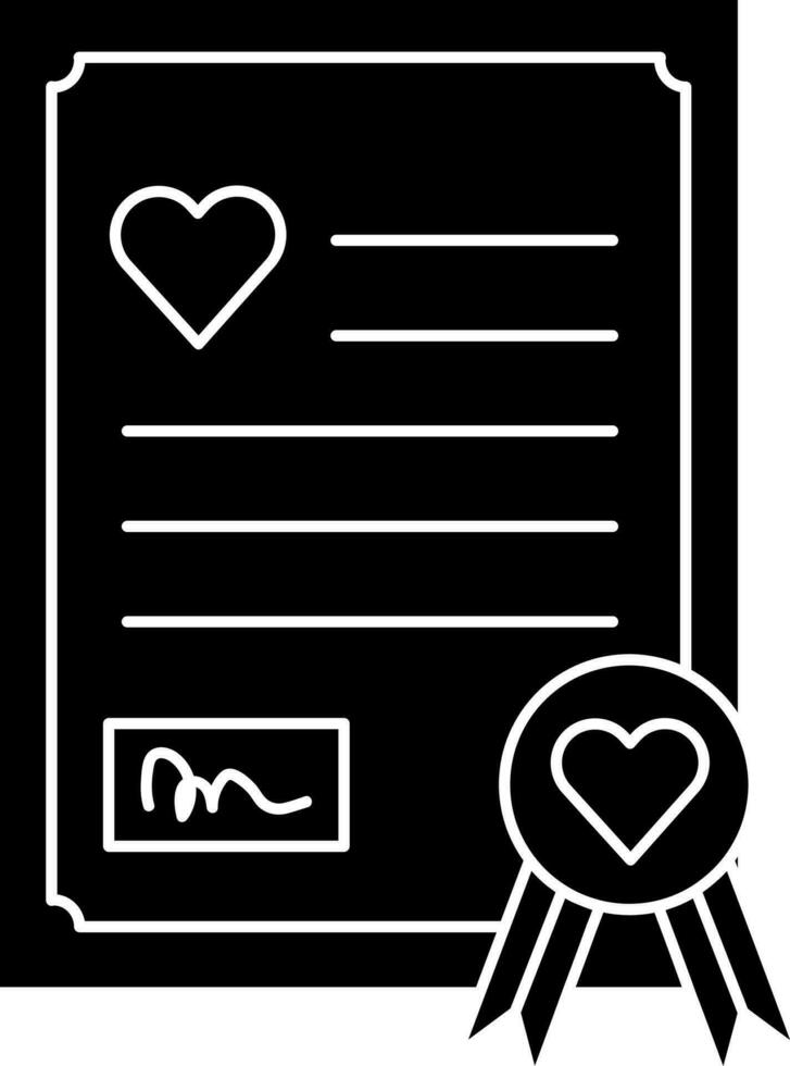 Wedding Certificate Icon In black and white Color. vector